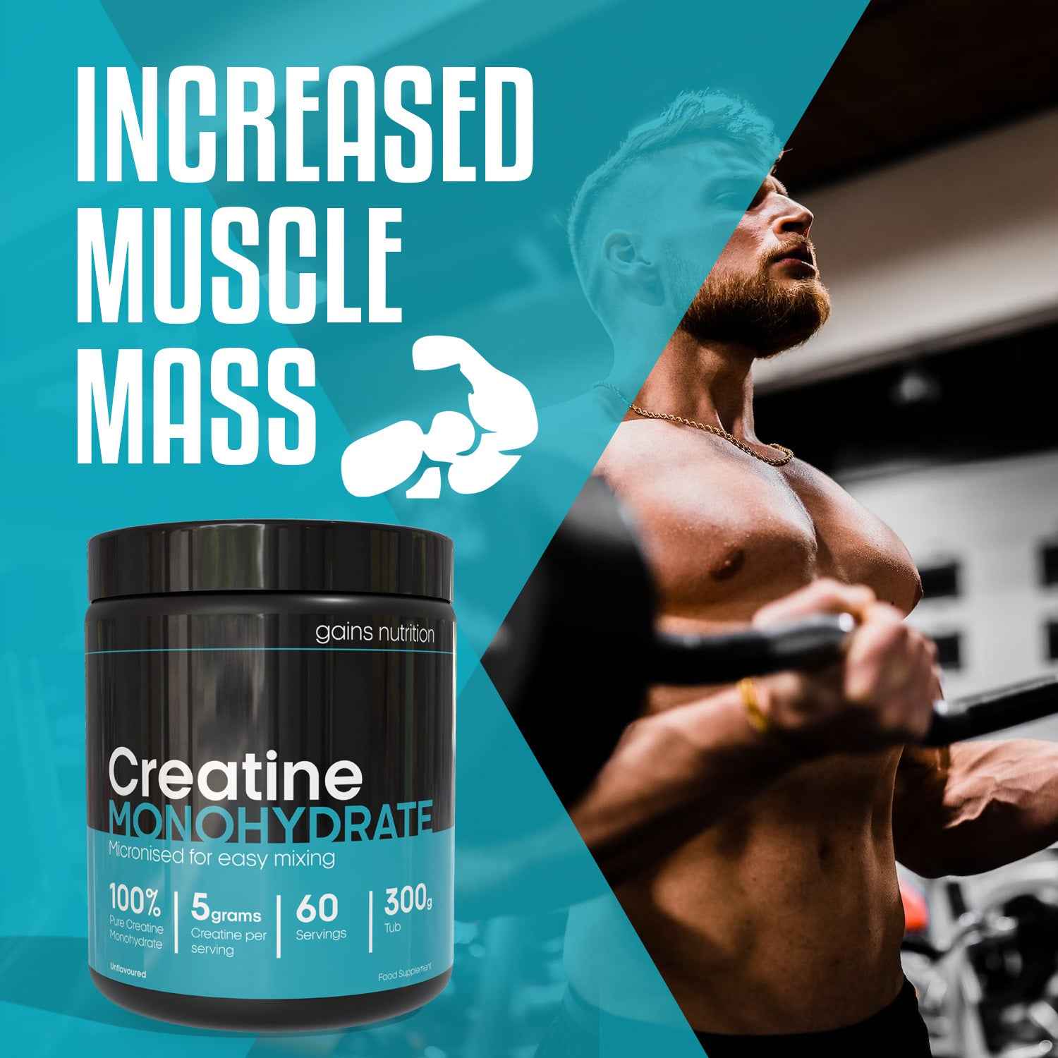 Creatine Powder | High Strength Creatine Monohydrate Powder - 5g per Serving | Unflavoured Filler Free Creatine-Monohydrate | Gluten Free