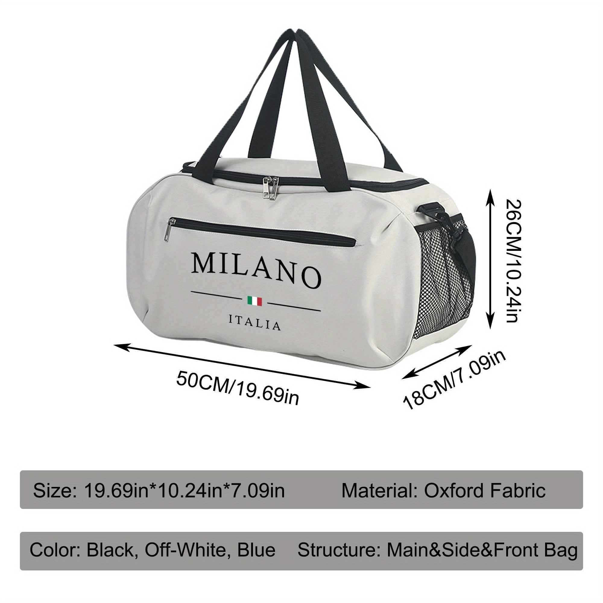 Duffel Bag with MILANO Pattern, Essential Handbag for The Gym, Reinforced Double Handles, Lightweight Oxford Fabric, Suitable for Yoga and Fitness, Machine Washable, Travel Bag, for Teenager