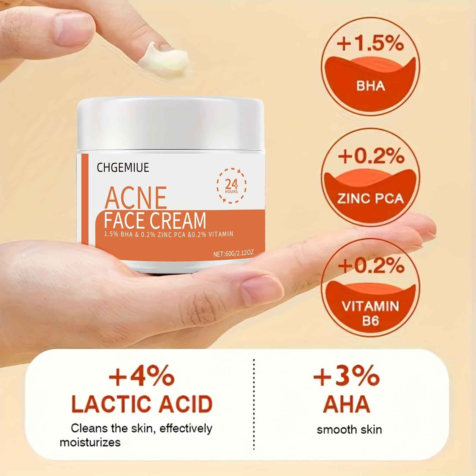 CHGEMIUE Salicylic Acid Face Cream, Moisturizing & Balancing, Gentle Cleansing for All Light Beige Types, Alcohol-Free, Unisex Skincare with Zinc PCA & Vitamin E, Light Beige Care, Daily Facial Care, Sleek Jar Design, Alcoholfree Formula