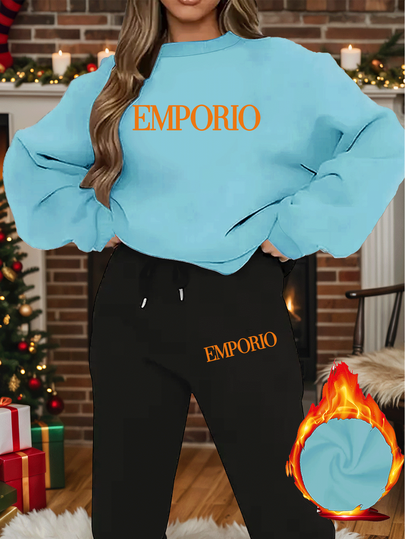 2pcs Women's Y2K Emporio-Inspired Matching Sweatsuit Set - Oversized Beige & Black Letter Print Tracksuit, Round Neck Long Sleeve Tracksuit (Jumpsuit) - Machine Washable Polyester/Elastane Blend for Casual & Formal Wear - IRON GODDESS