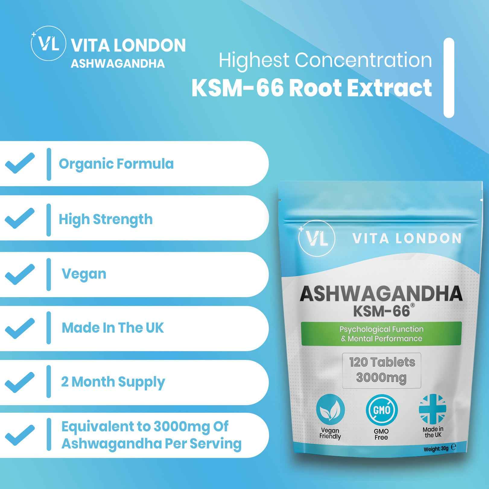 5pk Supplement Bundle - Turmeric, Ginger, Black Pepper - Magnesium Glycinate - Ashwagandha KSM-66 - Lions Mane Mushroom - Vitamin C & Zinc Tablets / Capsules (Not Gummies Or Powder) - Vegan - Gluten Free - Adult - UK - Vita London - Supplements - Vitamins