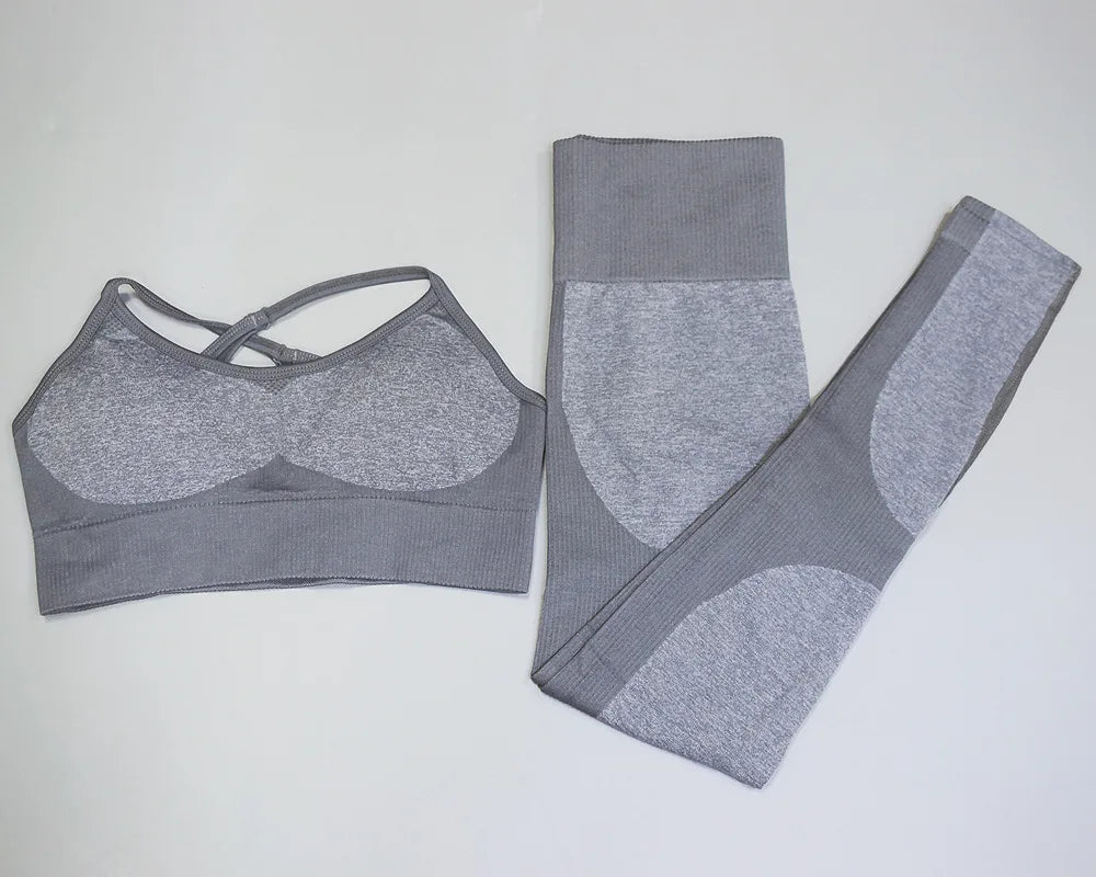 2pc/Set Seamless Yoga Set Women Fitness Clothing Sports Suits Sportswear Gym Leggings Padded Strappy Sports Bra Workout Set - IRON GODDESS