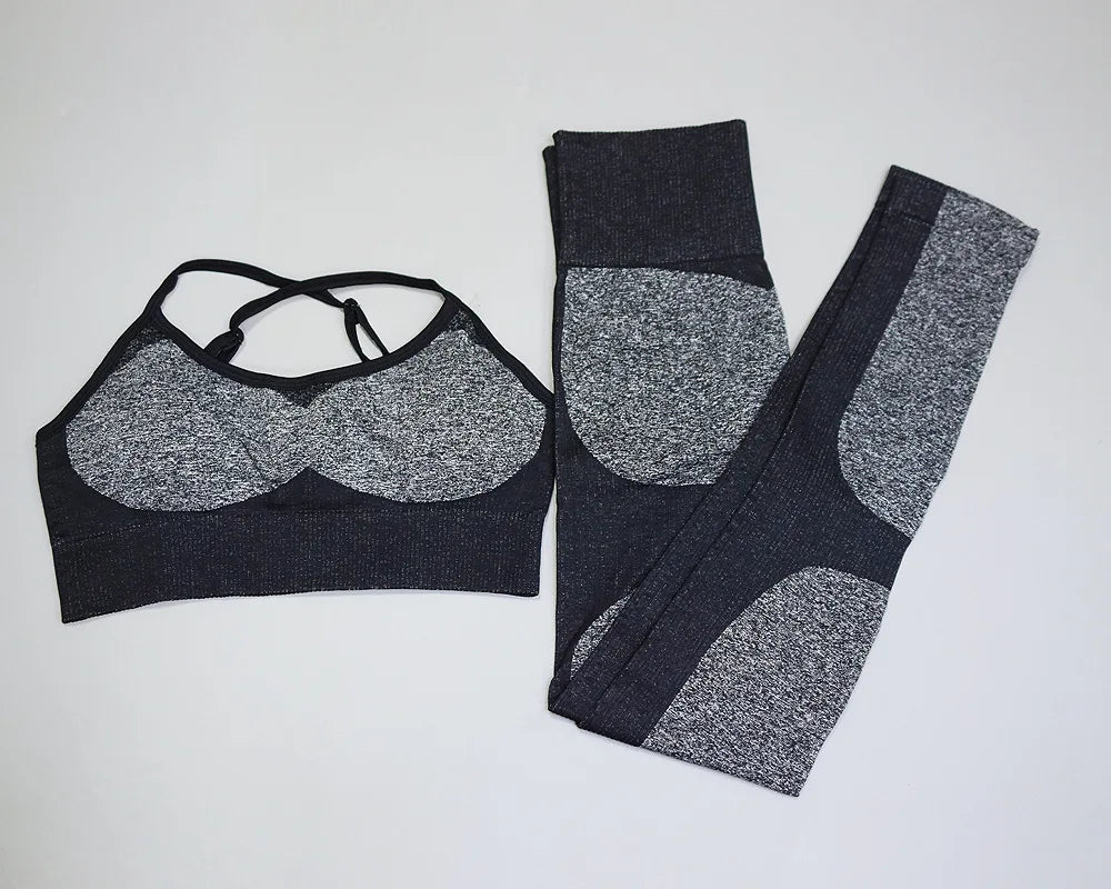 2pc/Set Seamless Yoga Set Women Fitness Clothing Sports Suits Sportswear Gym Leggings Padded Strappy Sports Bra Workout Set - IRON GODDESS