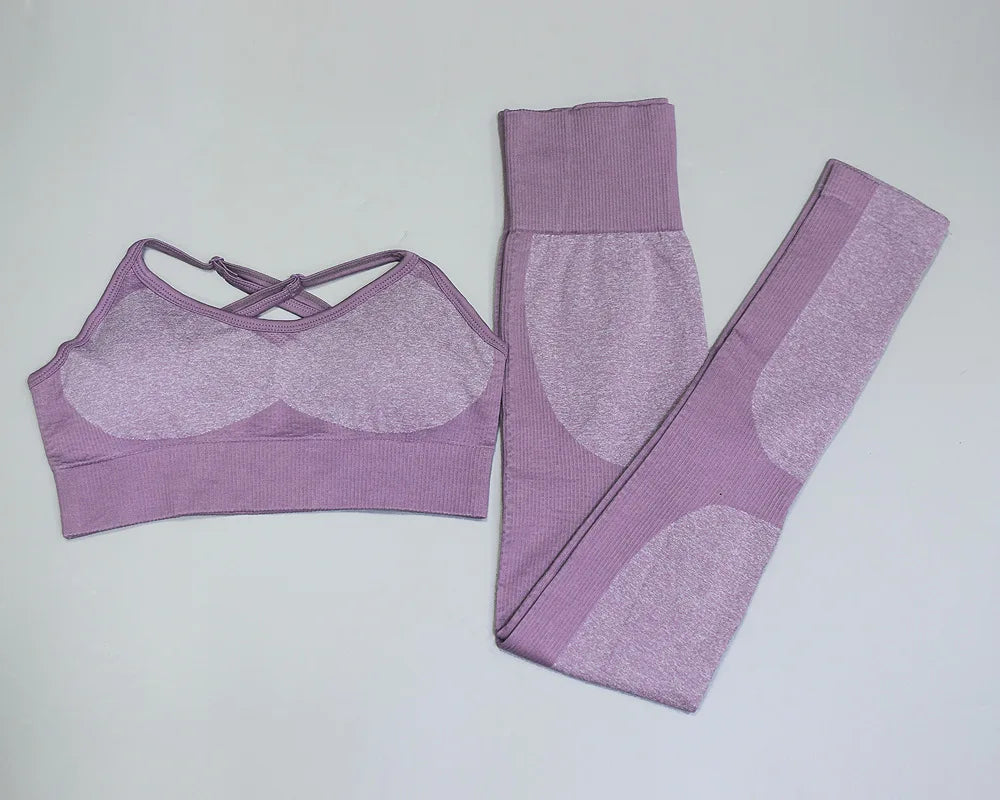 2pc/Set Seamless Yoga Set Women Fitness Clothing Sports Suits Sportswear Gym Leggings Padded Strappy Sports Bra Workout Set - IRON GODDESS