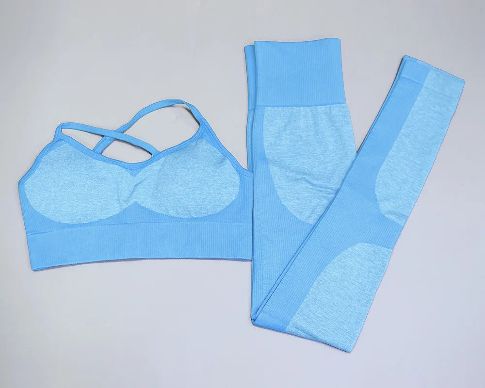 2pc/Set Seamless Yoga Set Women Fitness Clothing Sports Suits Sportswear Gym Leggings Padded Strappy Sports Bra Workout Set - IRON GODDESS