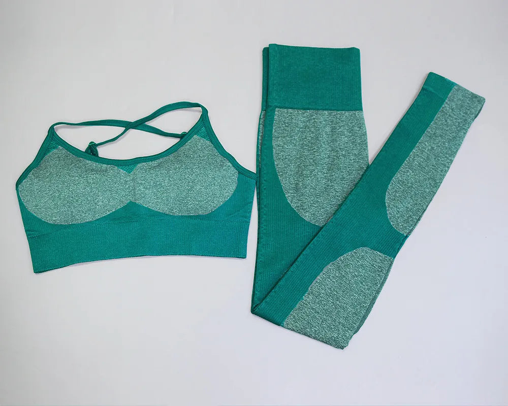 2pc/Set Seamless Yoga Set Women Fitness Clothing Sports Suits Sportswear Gym Leggings Padded Strappy Sports Bra Workout Set - IRON GODDESS