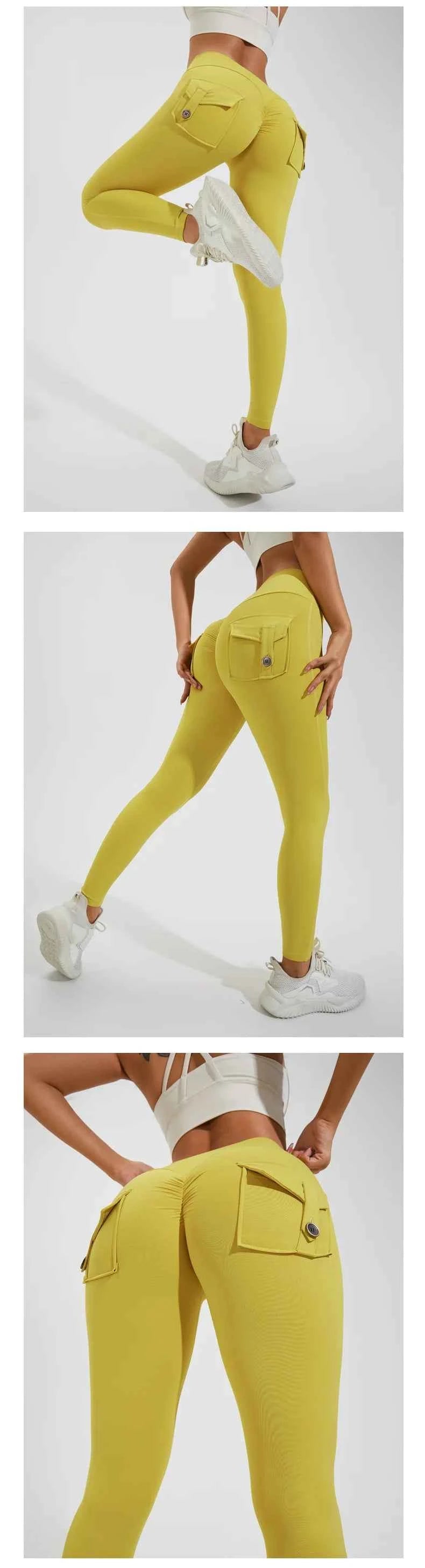 Peach Hip Pocket Leggings High Waist Push Up Gym Trousers