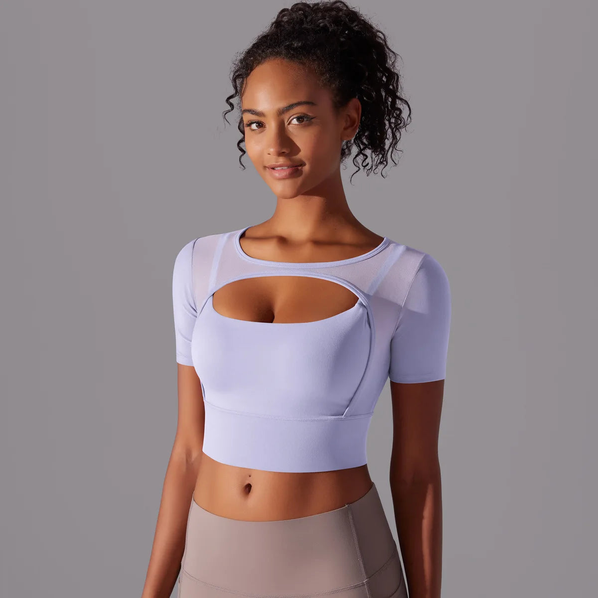 Yoga exercise set with women's mesh patchwork one piece asymmetric hollow sexy tight fitting sports and fitness yoga gym bra - IRON GODDESS