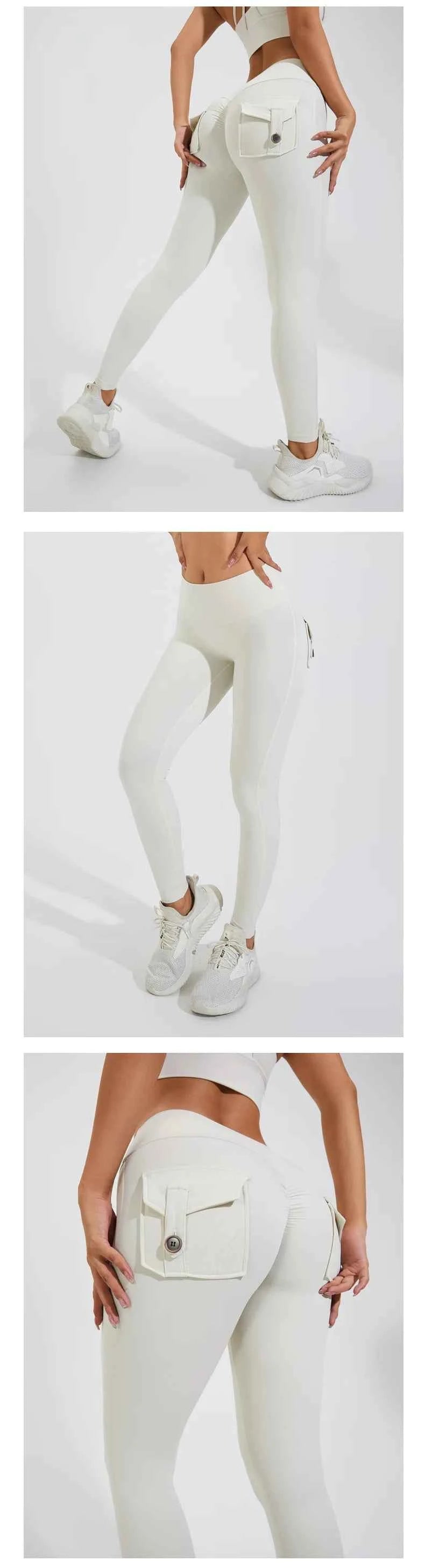 Peach Hip Pocket Leggings High Waist Push Up Gym Trousers