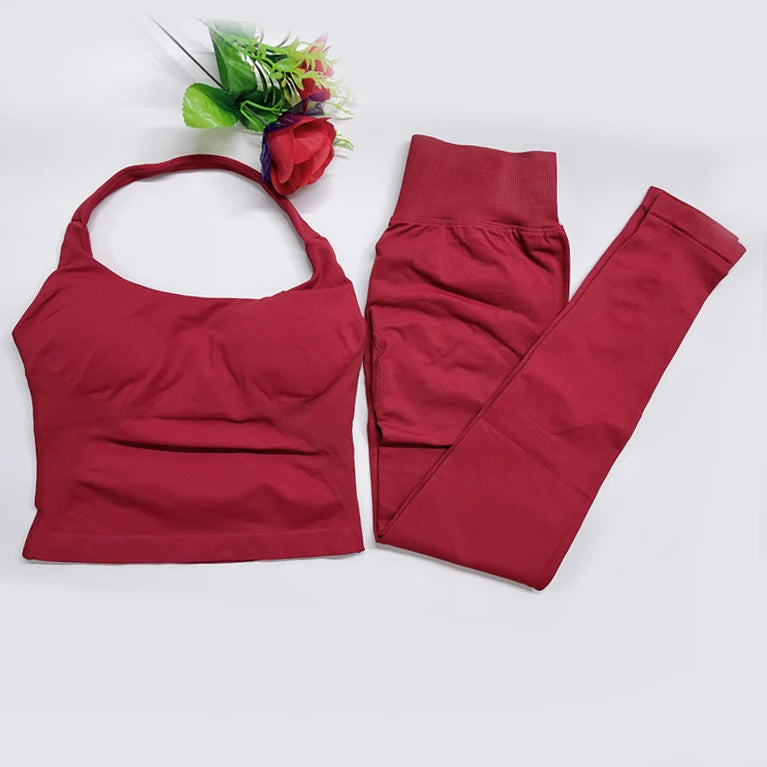 DFyoga two pieces yoga outfits clothing pants set woman Halter Top sports leggings pant Gym workout sets pilates clothes - IRON GODDESS
