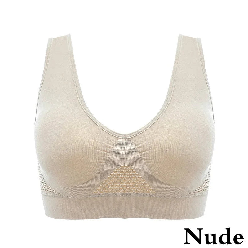 Mesh Hollowed-out Breathable Hole Sports Bra Sweat-absorbent Shockproof Pad Sports Top Gym Running Fitness Sports Top - IRON GODDESS