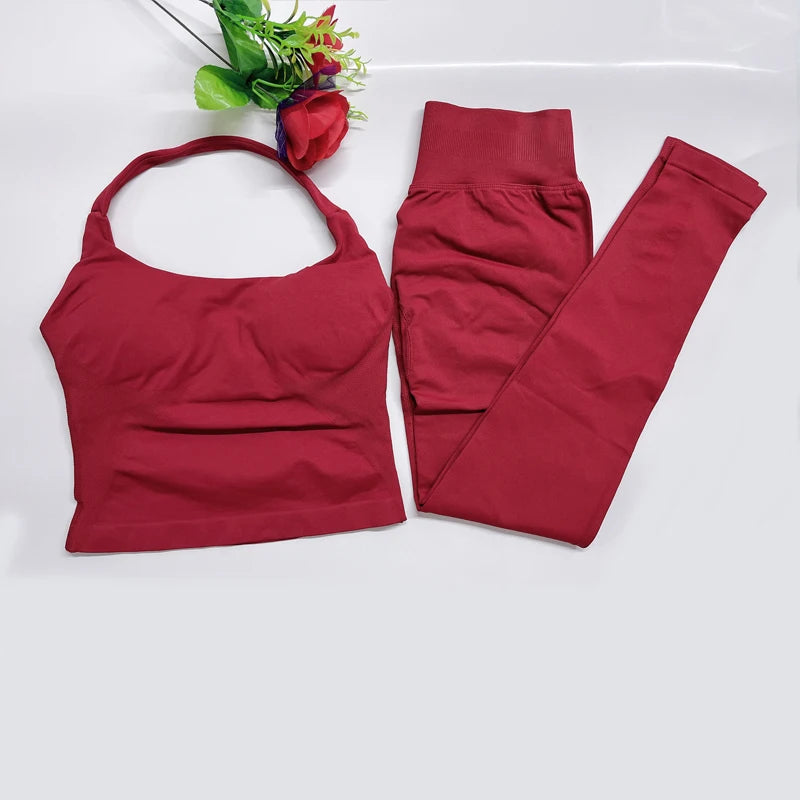 DFyoga two pieces yoga outfits clothing pants set woman Halter Top sports leggings pant Gym workout sets pilates clothes - IRON GODDESS