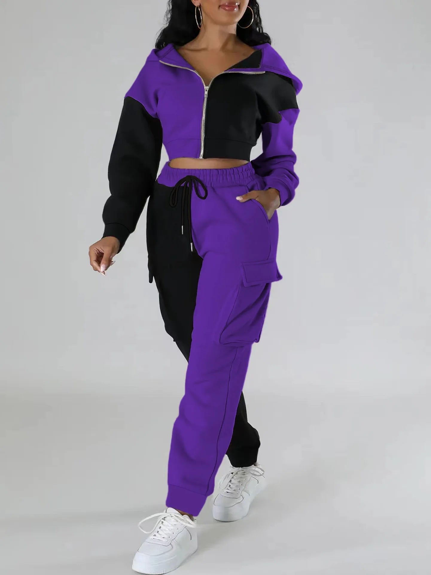 Womens Autumn Winter Hoodie  Cargo Pant Matching Set - IRON GODDESS