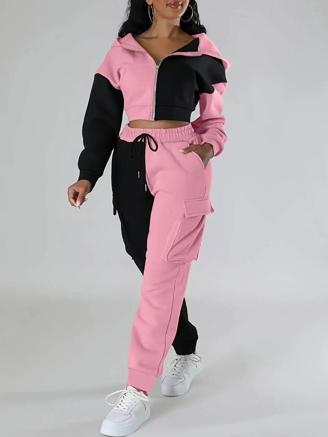 Womens Autumn Winter Hoodie  Cargo Pant Matching Set - IRON GODDESS