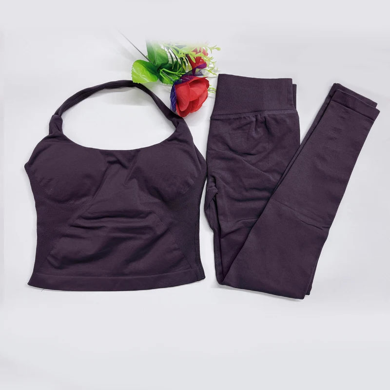 DFyoga two pieces yoga outfits clothing pants set woman Halter Top sports leggings pant Gym workout sets pilates clothes - IRON GODDESS