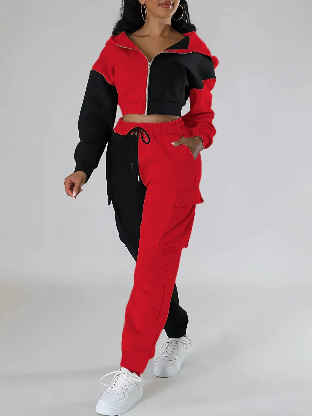 Womens Autumn Winter Hoodie  Cargo Pant Matching Set - IRON GODDESS