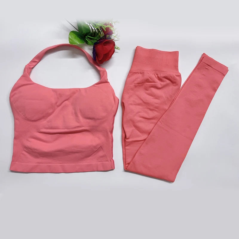 DFyoga two pieces yoga outfits clothing pants set woman Halter Top sports leggings pant Gym workout sets pilates clothes - IRON GODDESS