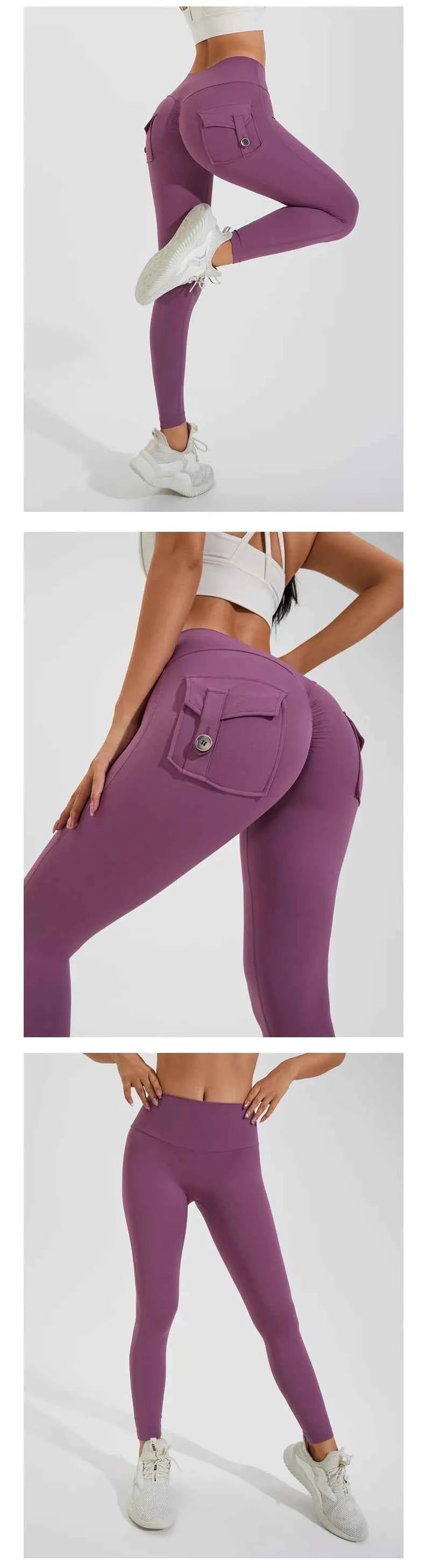 Peach Hip Pocket Leggings High Waist Push Up Gym Trousers