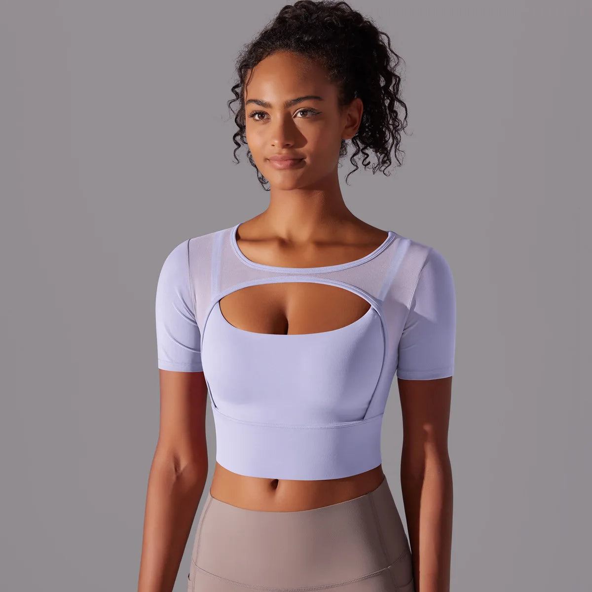 Yoga exercise set with women's mesh patchwork one piece asymmetric hollow sexy tight fitting sports and fitness yoga gym bra - IRON GODDESS