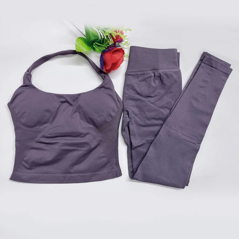 DFyoga two pieces yoga outfits clothing pants set woman Halter Top sports leggings pant Gym workout sets pilates clothes - IRON GODDESS
