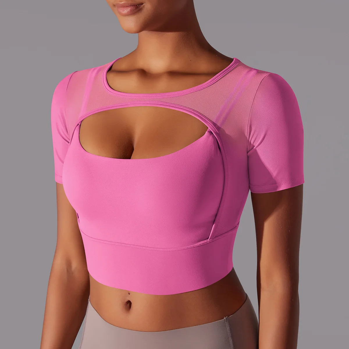 Yoga exercise set with women's mesh patchwork one piece asymmetric hollow sexy tight fitting sports and fitness yoga gym bra - IRON GODDESS