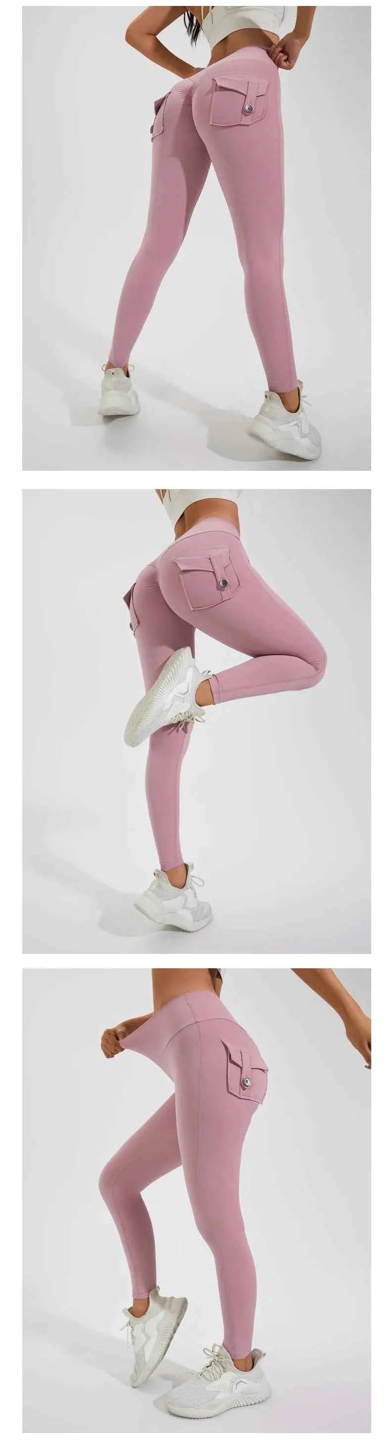 Peach Hip Pocket Leggings High Waist Push Up Gym Trousers