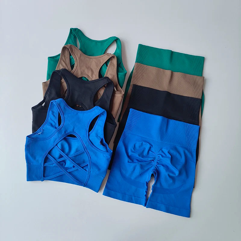 2 PCS Women's Seamless Yoga Set Sexy Sport Bra High Waist Sports Shorts Gym Fitness Sleeveless Workout Suit Sporstwear - IRON GODDESS