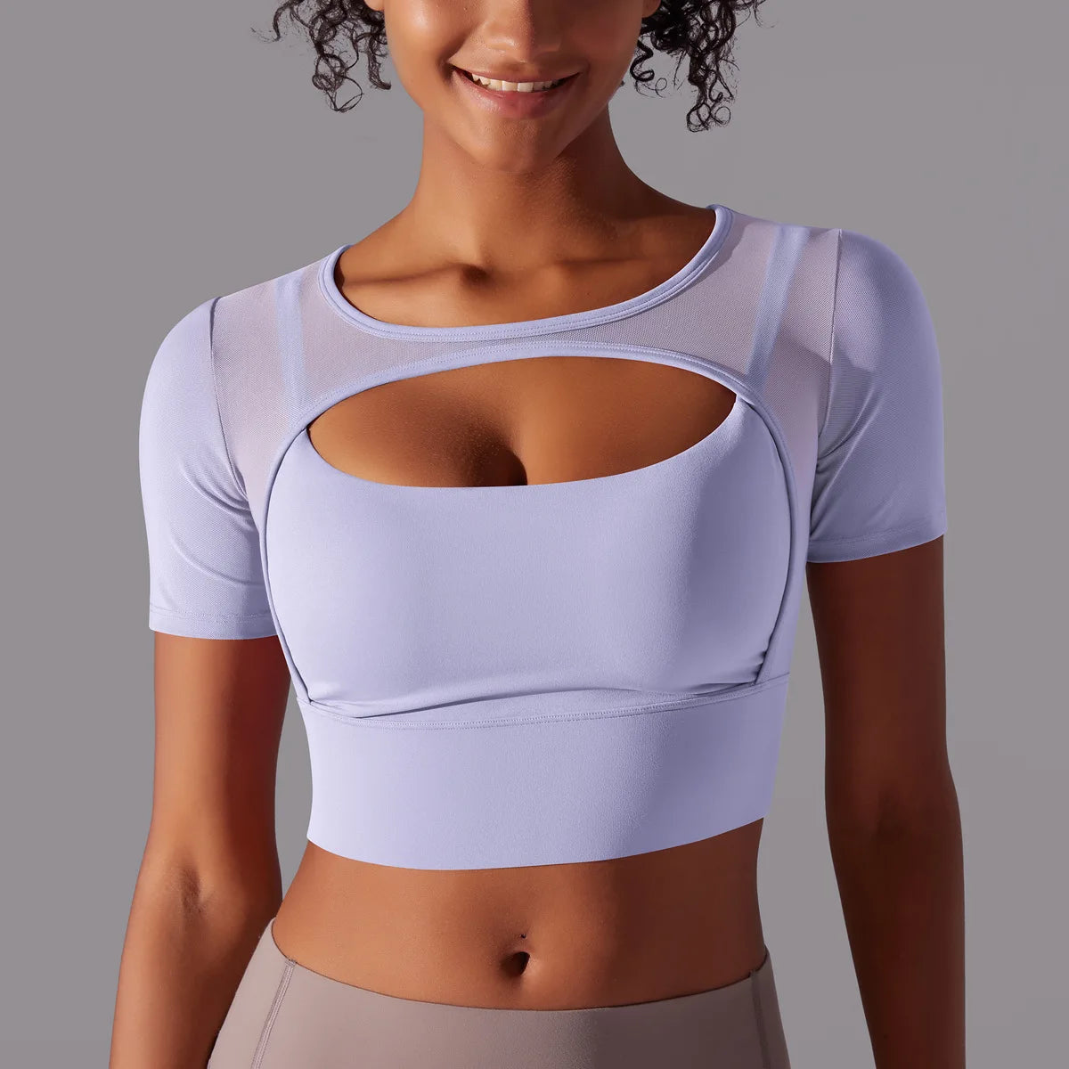 Yoga exercise set with women's mesh patchwork one piece asymmetric hollow sexy tight fitting sports and fitness yoga gym bra - IRON GODDESS