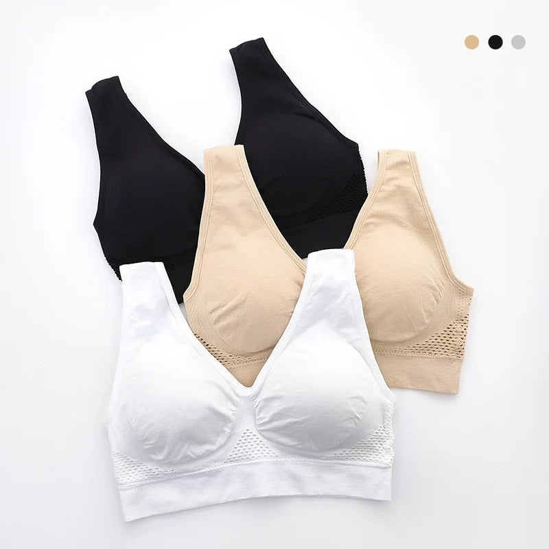 Mesh Hollowed-out Breathable Hole Sports Bra Sweat-absorbent Shockproof Pad Sports Top Gym Running Fitness Sports Top - IRON GODDESS