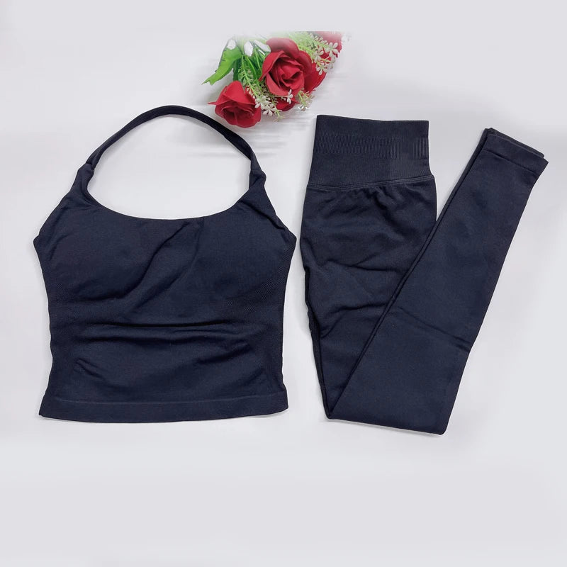 DFyoga two pieces yoga outfits clothing pants set woman Halter Top sports leggings pant Gym workout sets pilates clothes - IRON GODDESS