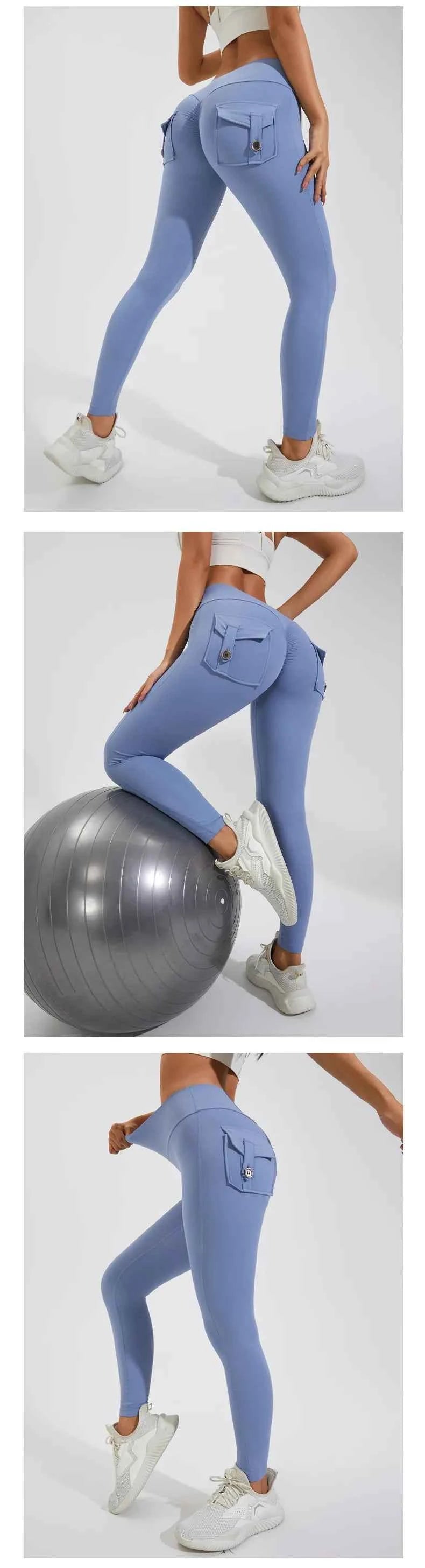 Peach Hip Pocket Leggings High Waist Push Up Gym Trousers