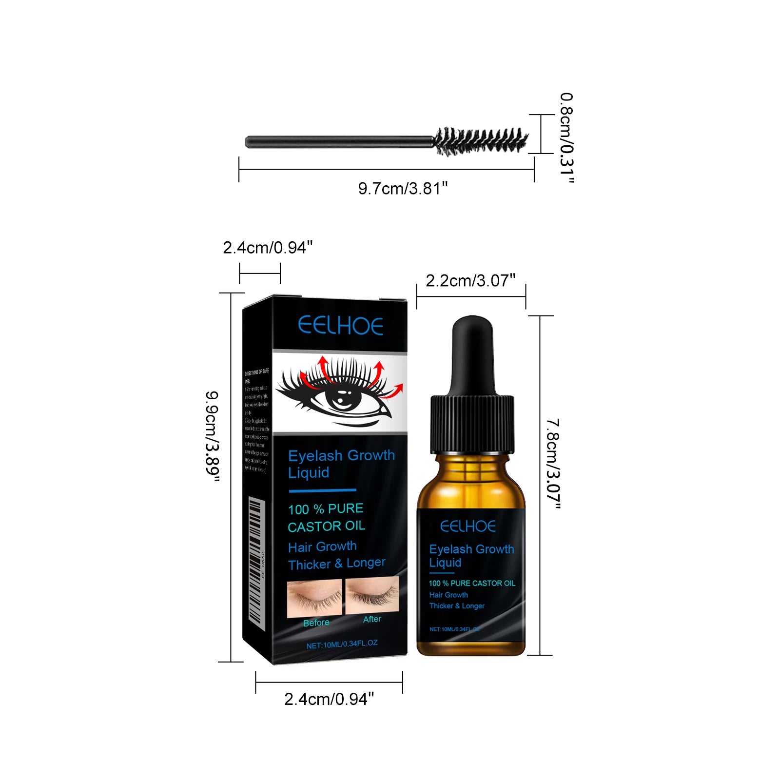 Castor Oil Eyelash Growth Serum With Brush Multipurpose Hair Eyebrow Eyelash Growth Thick Essence Nourishing Moisturize Liquid - IRON GODDESS