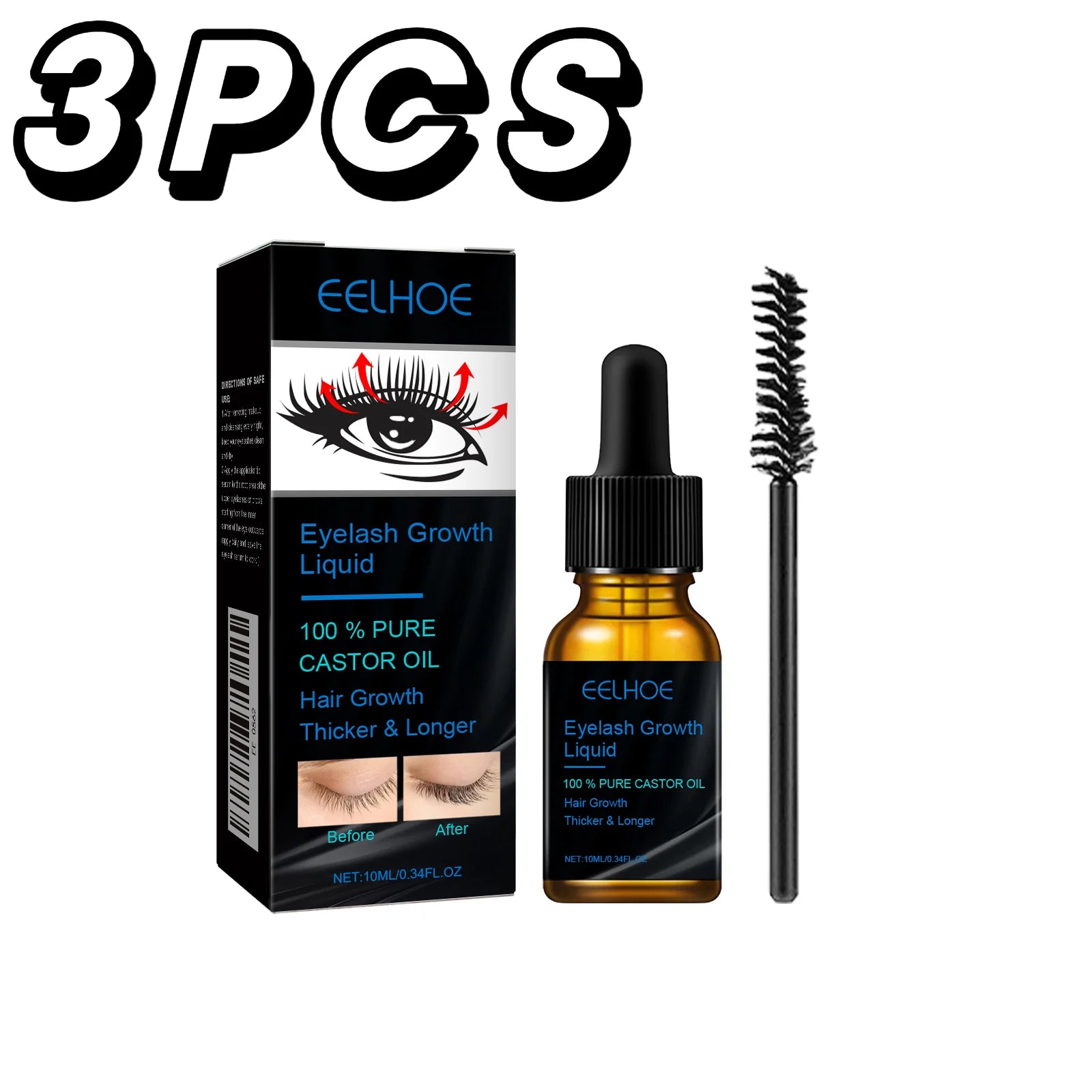 Castor Oil Eyelash Growth Serum With Brush Multipurpose Hair Eyebrow Eyelash Growth Thick Essence Nourishing Moisturize Liquid - IRON GODDESS