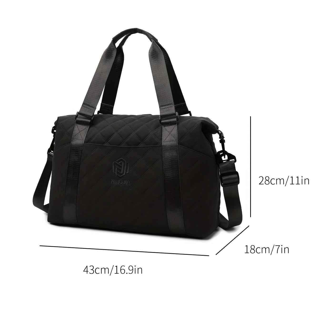[Large Capacity Travel Duffle] Durable Polyester Unisex Large Capacity Travel Duffle Bag | Lightweight Sporty Gym & Business Duffle with Dry/Wet Compartments, Convertible Handheld/Crossbody Design, White/Black