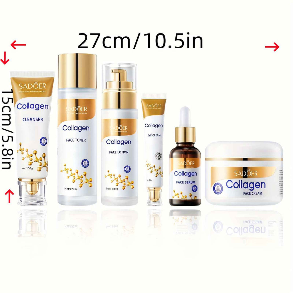 Collagen Facial Skin Care Set 6-In-1 Skin Care Gift Set, Facial Cleanser, Face Serum, Face Cream, Eye Cream, Toner & Lotion, Moisturizing, Ideal For Birthday & Self-Care Gifts