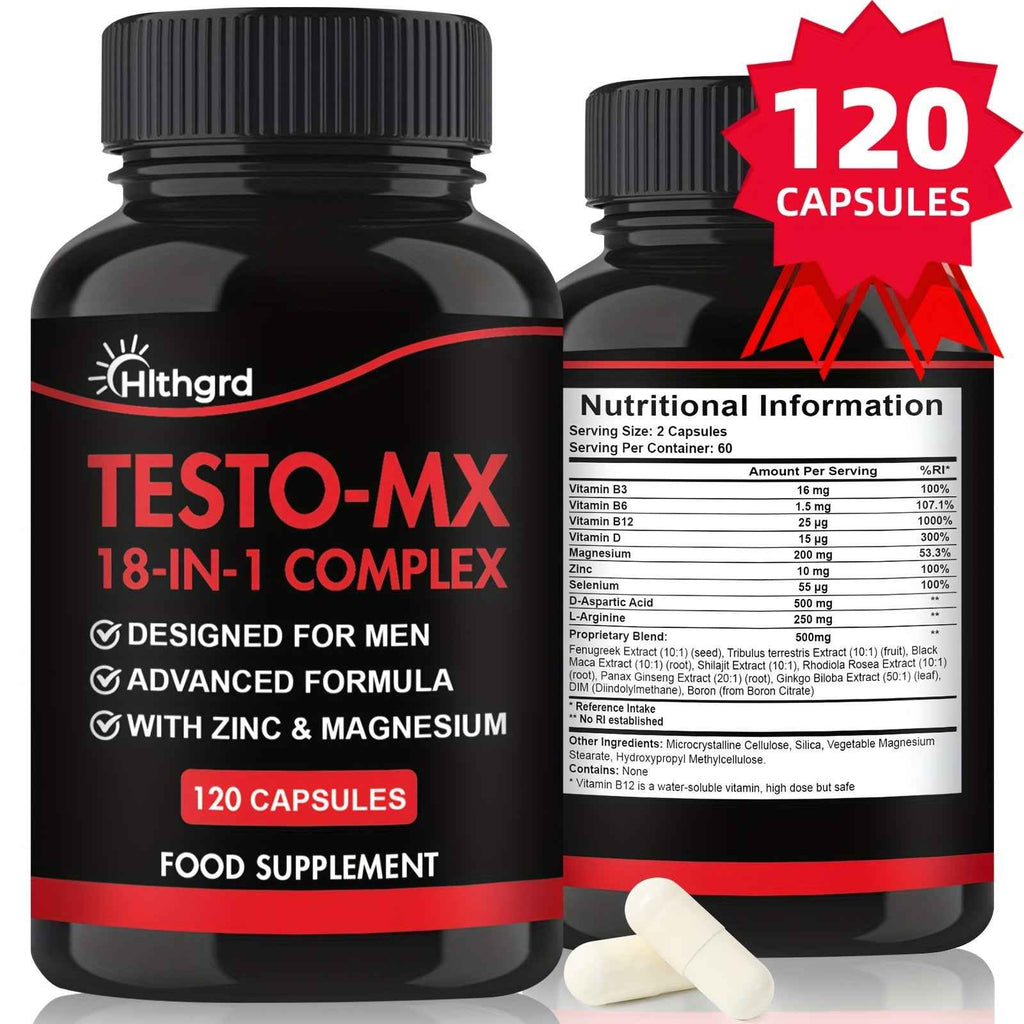18in 1 Testosterone Supplements for Men Women Booster, with Magnesium Vitamin D B12 B6, Shilajit Zinc Fenugreek Rhodiola Rosea Boron Selenium Black Maca Support Energy, Muscle Function, Immune System, Strength Hlthgrd 120 Capsules