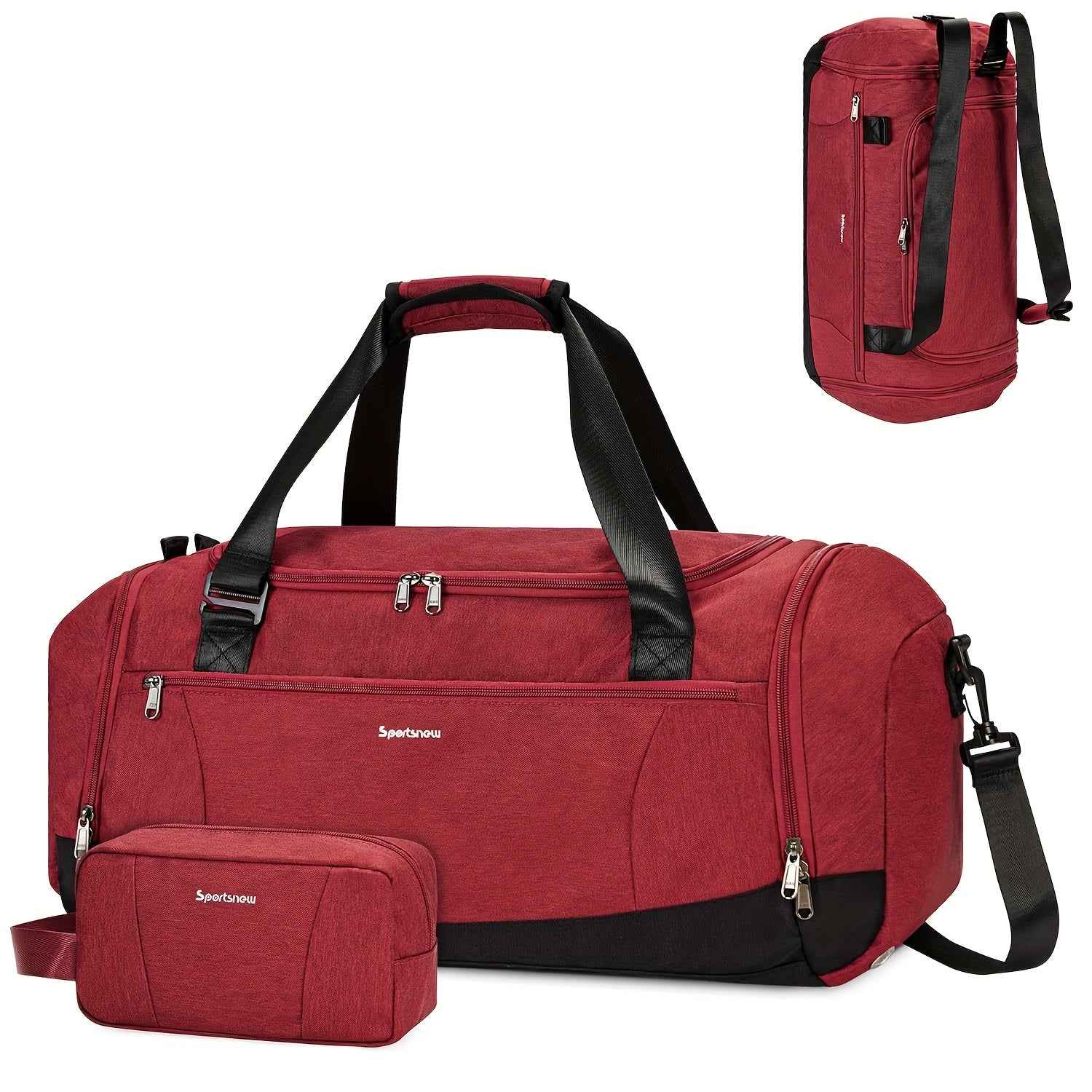 Large Capacity Foldable Gym & Travel Tote Bag - Multi-Functional Layered Design with Independent Shoe Compartment & Side Pockets, Thickened Wear-Resistant Material, Adjustable Shoulder Straps & Zipper Closure for Fitness, Business Trips, Casual Use - Unis