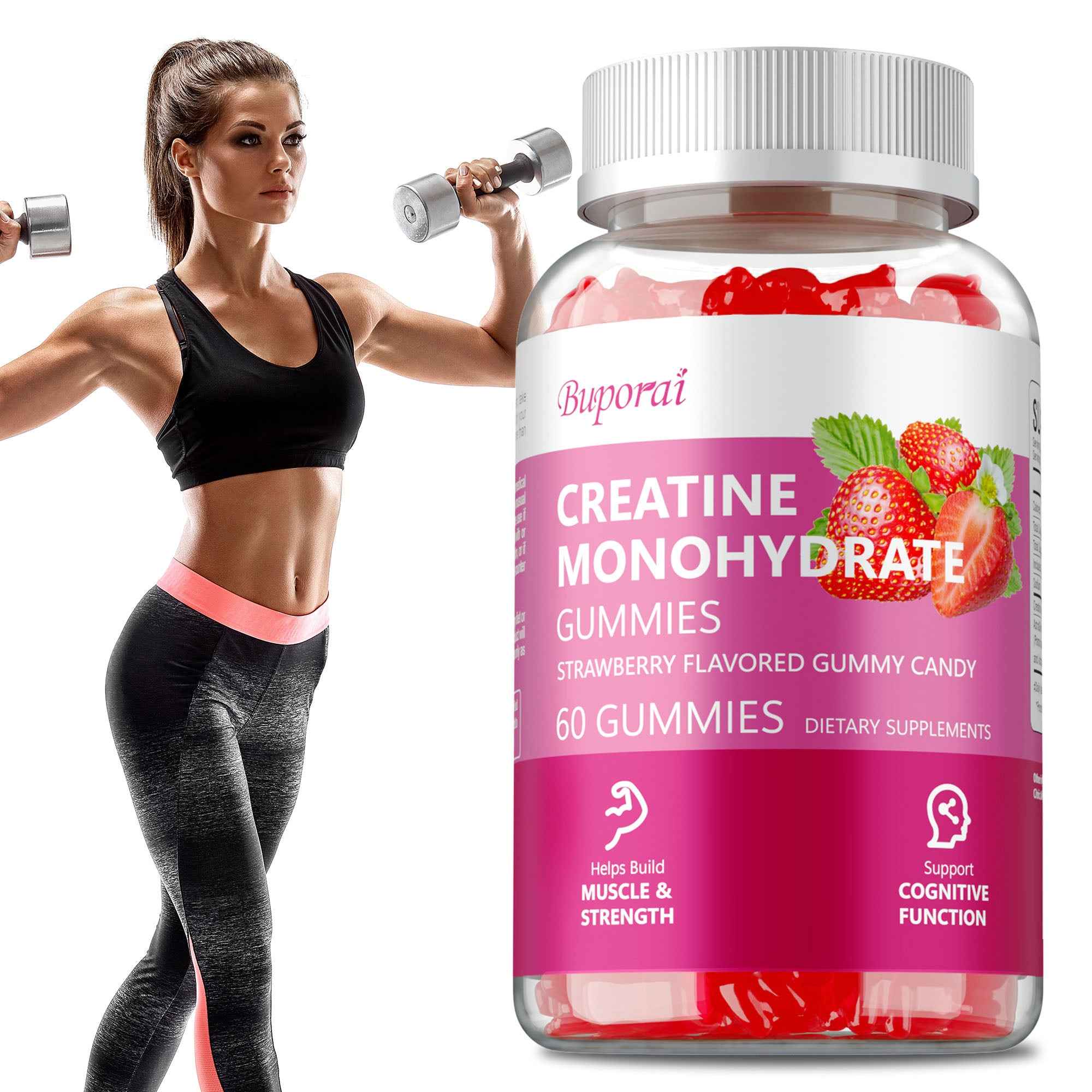 Creatine Monohydrate Gummies - Muscle Support, Strength, Recovery, Cognitive Health, Memory, Pre-Workout Supplement - 60pcs