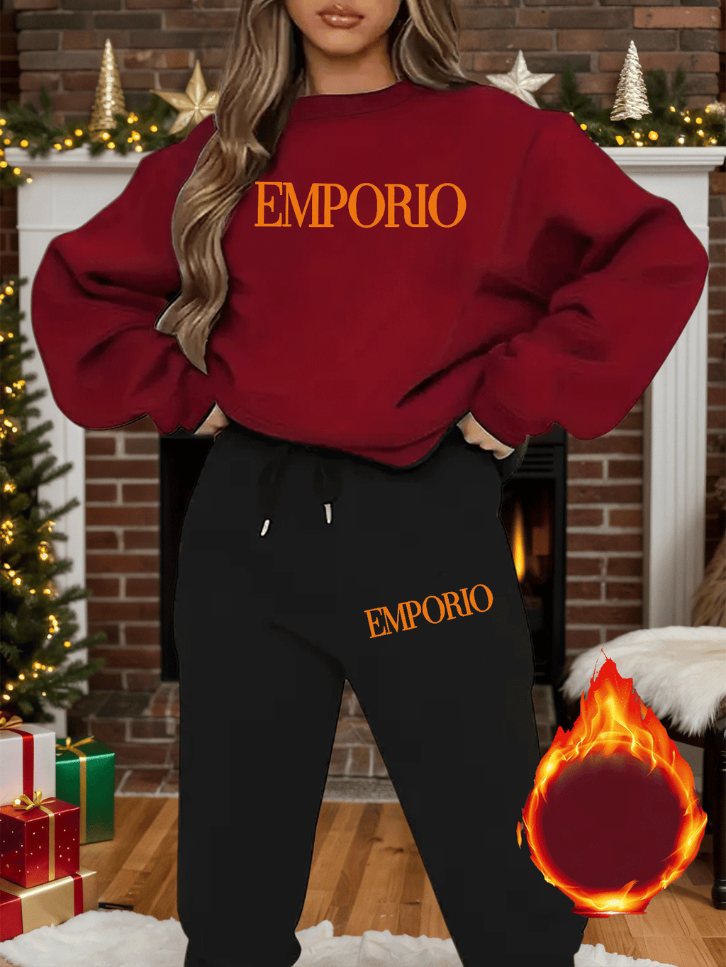 2pcs Women's Y2K Emporio-Inspired Matching Sweatsuit Set - Oversized Beige & Black Letter Print Tracksuit, Round Neck Long Sleeve Tracksuit (Jumpsuit) - Machine Washable Polyester/Elastane Blend for Casual & Formal Wear - IRON GODDESS