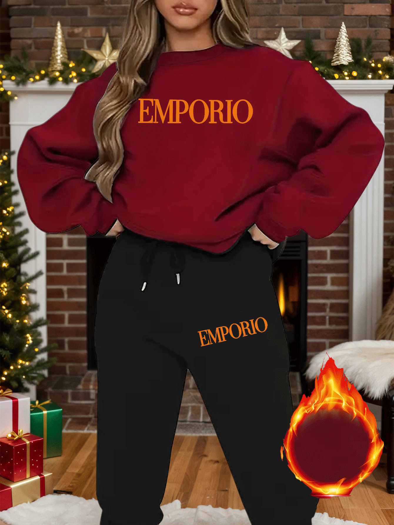 2pcs Women's Y2K Emporio-Inspired Matching Sweatsuit Set - Oversized Beige & Black Letter Print Tracksuit, Round Neck Long Sleeve Tracksuit (Jumpsuit) - Machine Washable Polyester/Elastane Blend for Casual & Formal Wear - IRON GODDESS