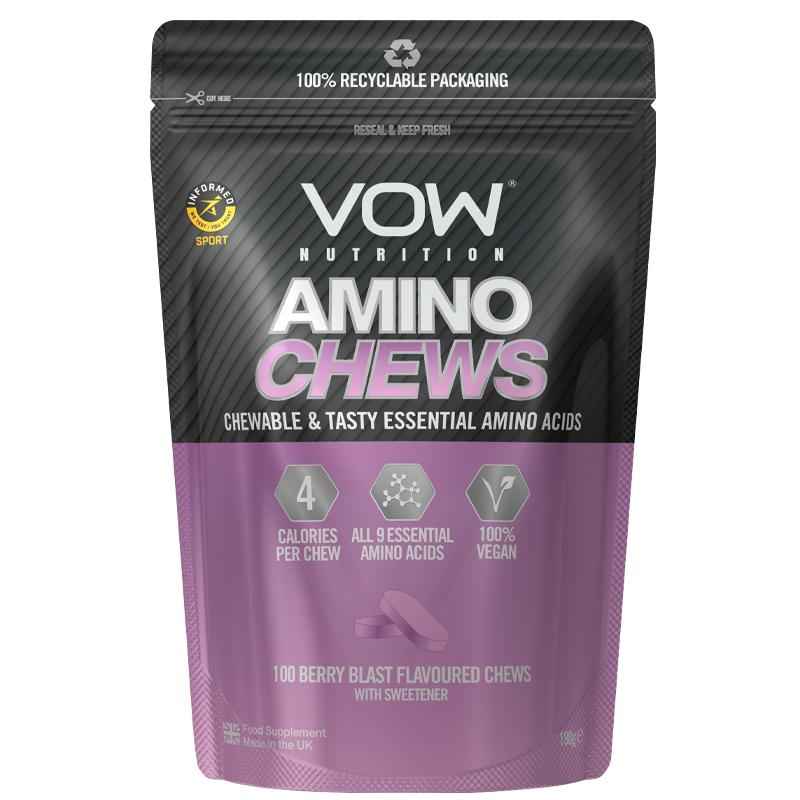 VOW Amino Acid Chews – All 9 Essential Amino Acids for Muscle Growth & Recovery – Berry Blast Flavor – Halal Certified – Fast Absorbing Post-Workout Supplement