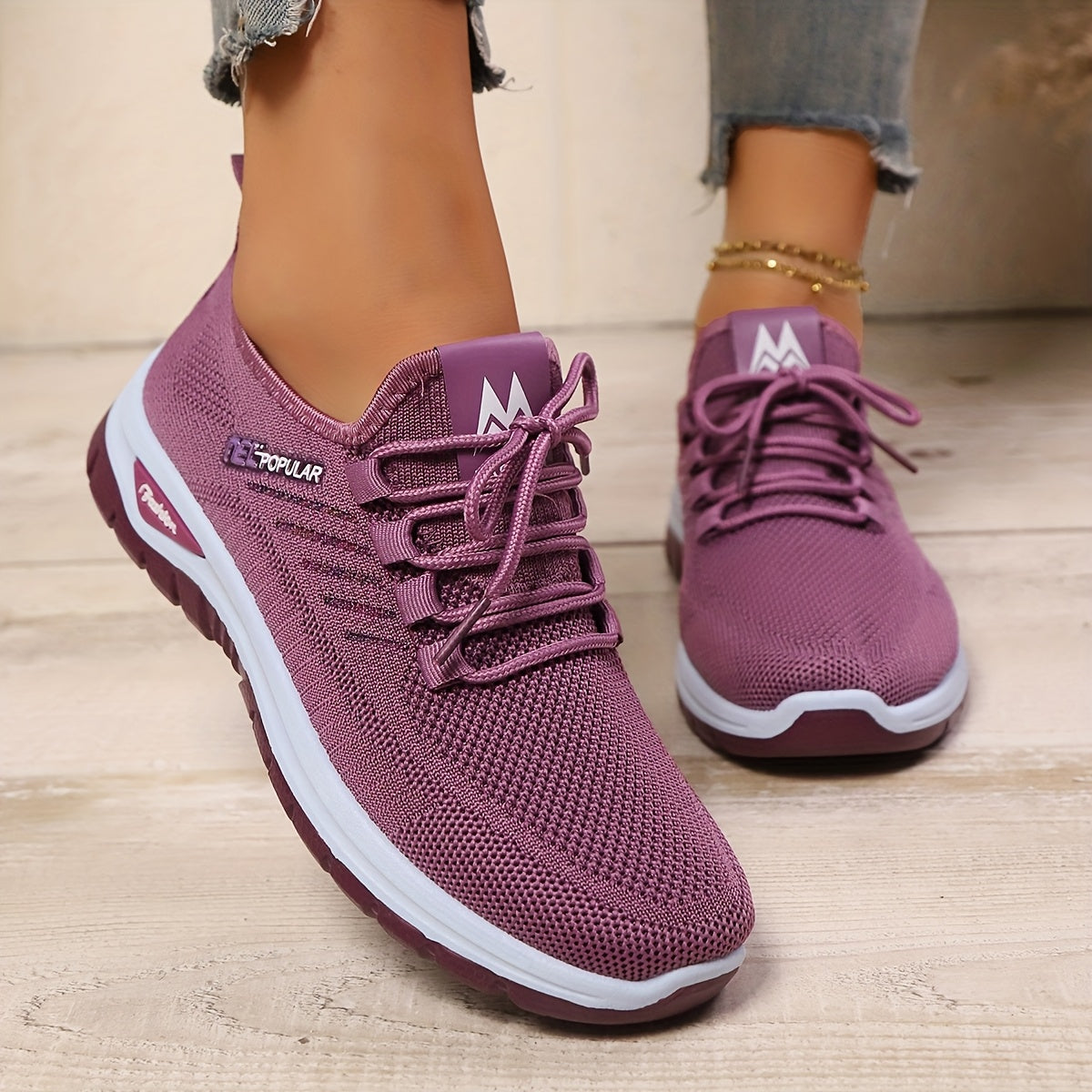 Womens Purple Wide Fit Breathable AllSeason Sneakers - IRON GODDESS