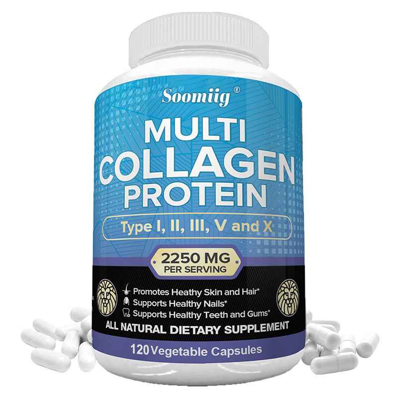 Multi Collagen Protein Capsules, 2250 for MG Per Serving, with Type I, Type II, Type III, Type V And Type X, Support Nails, Teeth And Gums Health, 120 Capsules
