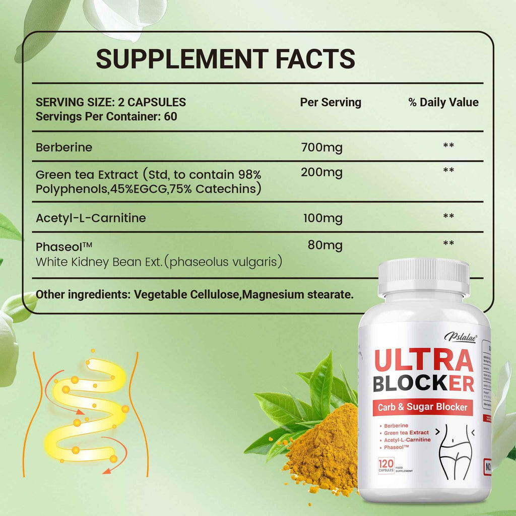 Ultra Blocker - Promotes Digestive, Prostate Health, Support Metabolism & Weight Loss, Appetite Suppressant - Premium Formula, Easy To Swallow - 120pcs