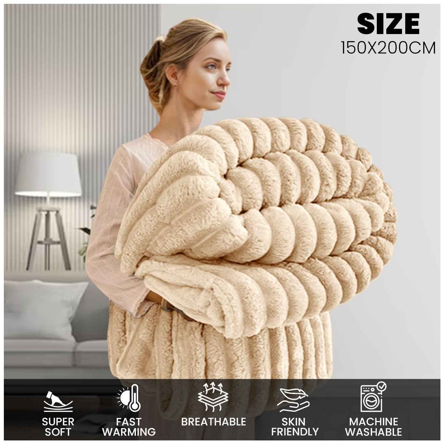 GC GAVENO CAVAILIA Luxury Ribbed Throw Blanket, Ultra-Soft and Cosy Plush Fleece, Lightweight Decorative Sofa Bed Cover, Perfect for All Seasons, Size 150x200cm, Premium Quality Polyester, Stylish Design for Home Comfort | Fast Dispatch from Local Warehou