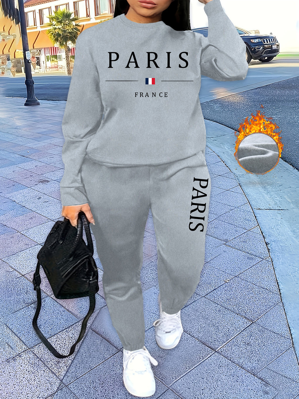 Letter Print TwoPiece Crew Neck Sweatshirt  Pants Set - IRON GODDESS