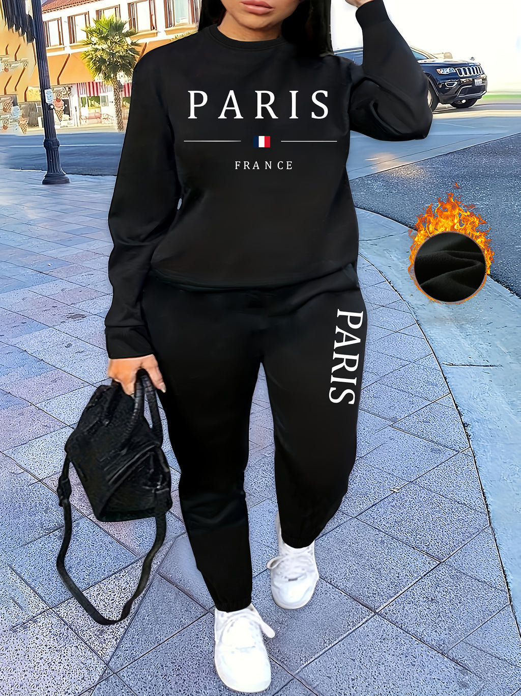 Letter Print TwoPiece Crew Neck Sweatshirt  Pants Set - IRON GODDESS