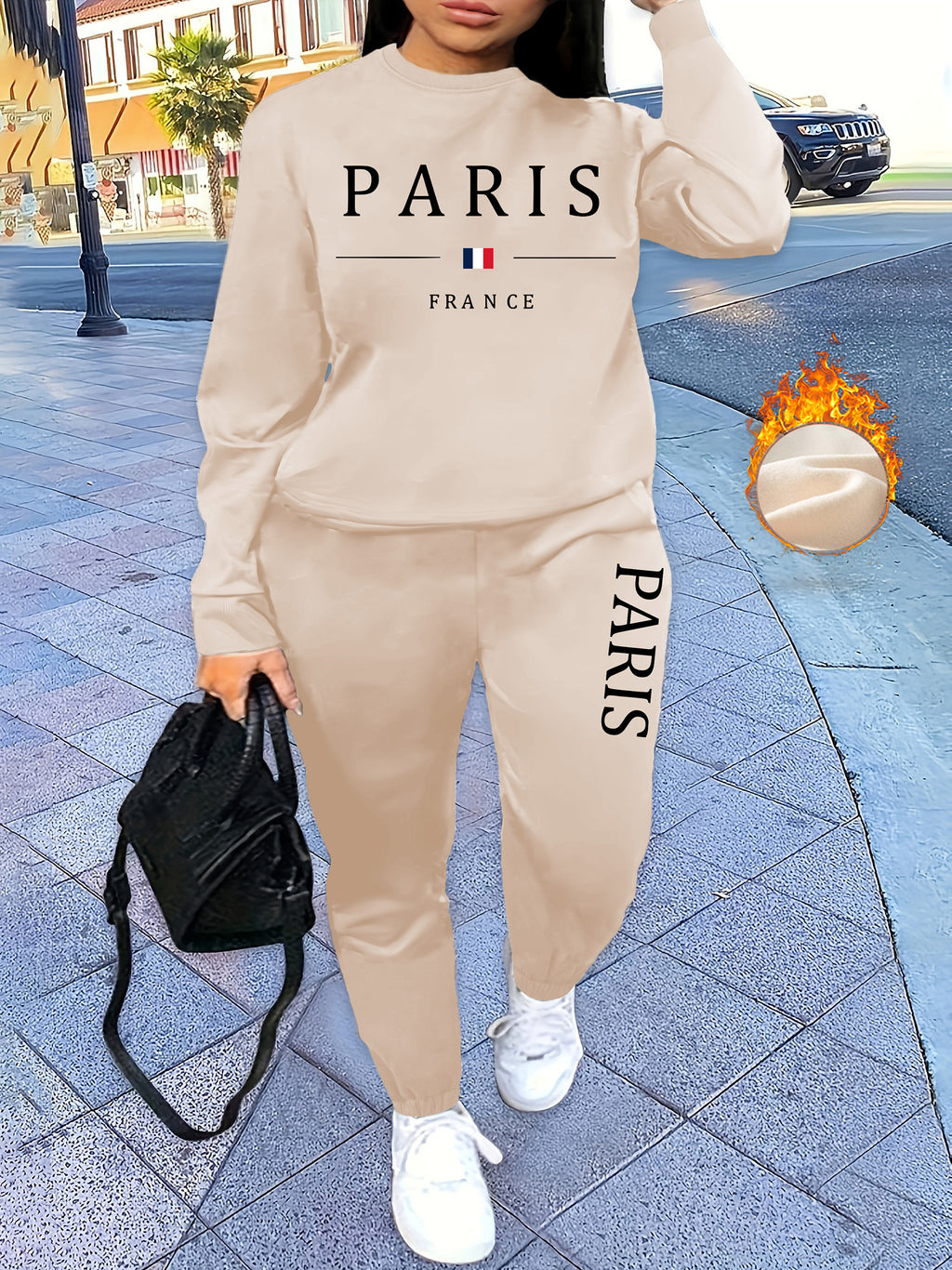 Letter Print TwoPiece Crew Neck Sweatshirt  Pants Set - IRON GODDESS