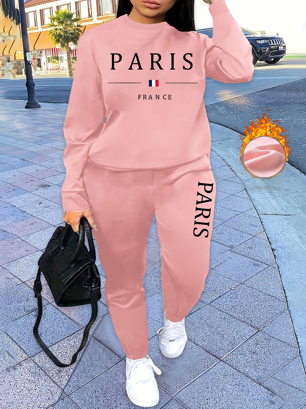 Letter Print TwoPiece Crew Neck Sweatshirt  Pants Set - IRON GODDESS