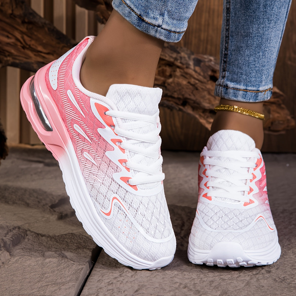 Lightweight Cushioned NonSlip PinkWhite Running Sneakers - IRON GODDESS